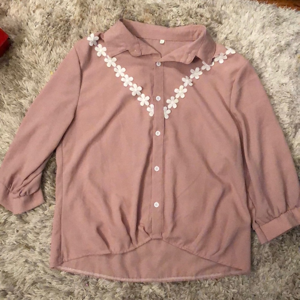 Pink blouse with white floral patterned